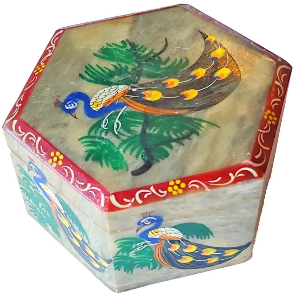 Stately Peacock Soapstone Container